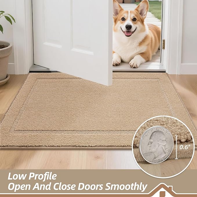 BEQHAUSE Dog Door Mat for Muddy Paws 24"x36" Dirt Trapper Absorbent Doormat Non Slip Entryway Rugs Washable Stain Resistant Welcome Floor Mat Soft Low-Profile for Front Back Door, Beige