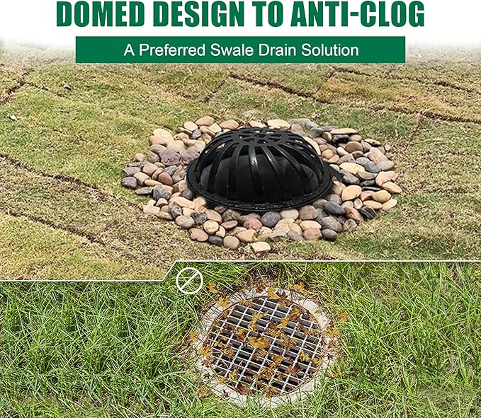 20in Ductile Iron Atrium Drain Grate and Frame, Dome Durable Metal Overflow Relief Gully Dome Grate with Bolted Down Base, Cast Iron Sewage Drain Grates for Garden,Yard,Lawn(Overall Size 23")