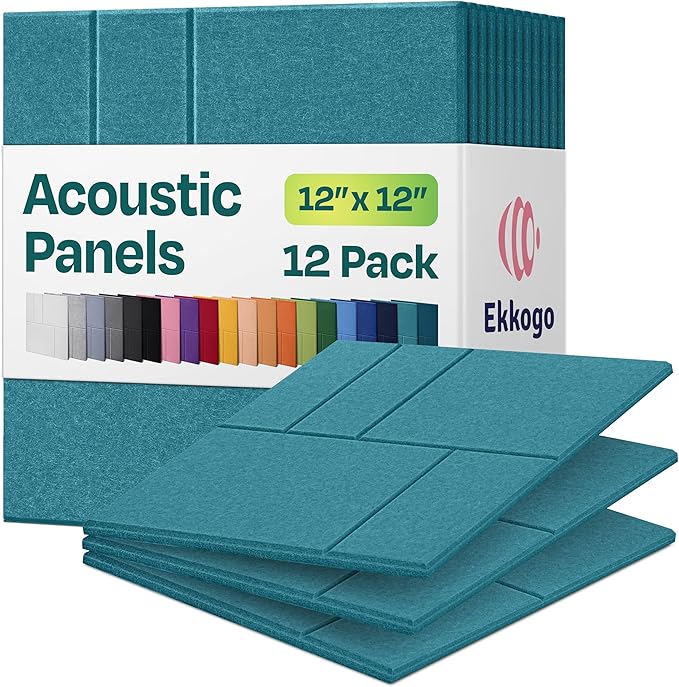 Acoustic Panels 12-Pack Soundproof Wall Panels 12"x12"x0.4" Decorative Sound Dampening for Your Home, Office, Studio, Bedroom & More with Unique GridFrame Carving [Light Turquoise]
