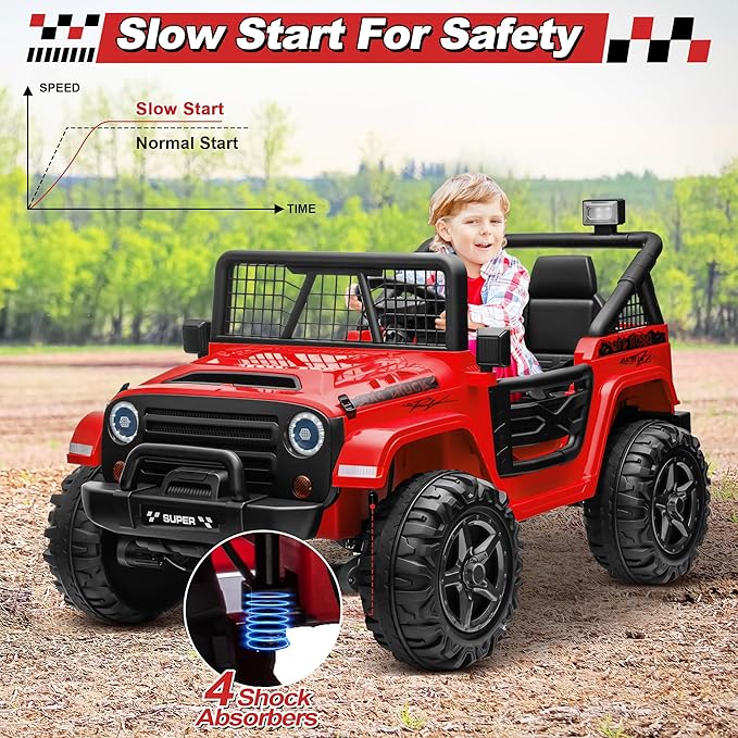 24V Ride on Car with Remote Control, XL 2 Seater 4WD/2WD Switchable Truck w/4X200W Motor, 20 Inch Wide Seat, Gift Flower Power Car Wheels 24 Volt Big Truck for Boys Girls, Red