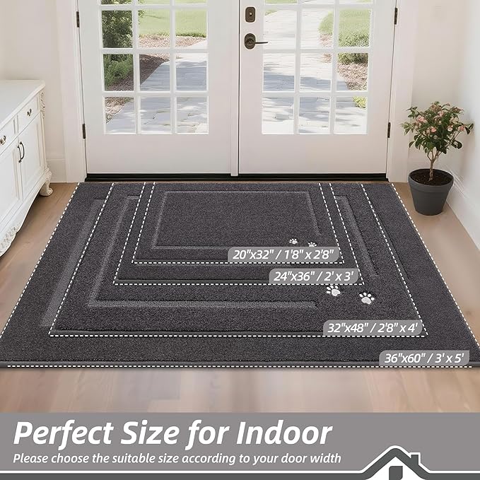 BEQHAUSE Dog Door Mat for Muddy Paws 32"x48" Dirt Trapper Absorbent Doormat Non Slip Entryway Rugs Washable Stain Resistant Welcome Floor Mat Soft Low-Profile for Front Back Door, Dark Grey