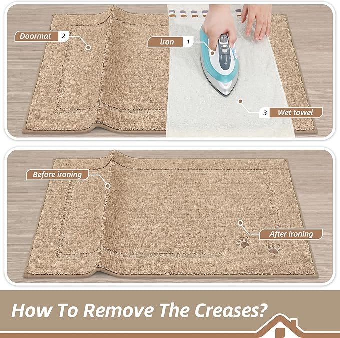 BEQHAUSE Dog Door Mat for Muddy Paws 32"x48" Dirt Trapper Absorbent Doormat Non Slip Entryway Rugs Washable Stain Resistant Welcome Floor Mat Soft Low-Profile for Front Back Door, Beige