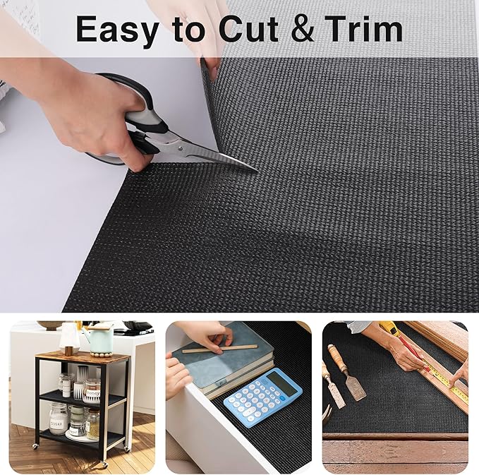 PABUSIOR Black Foam Shelf Liners: 12 Inch x 16 FT Non-Slip Tool Box Drawer Mat - 5 MM Thick Easy to Cut Kitchen Cabinet Liner for Narrow Shelves