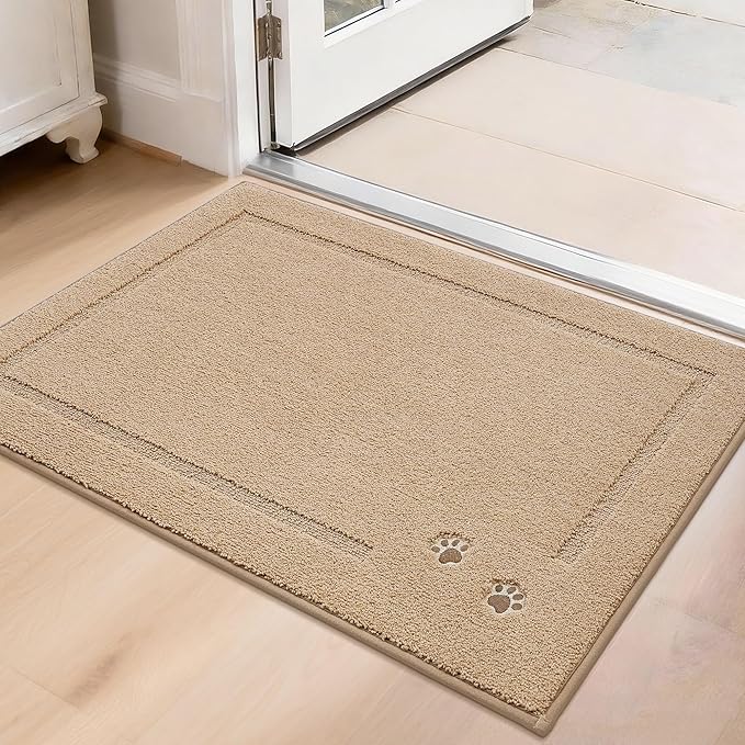 BEQHAUSE Dog Door Mat for Muddy Paws 20"x32" Dirt Trapper Absorbent Doormat Non Slip Entryway Rugs Washable Stain Resistant Welcome Floor Mat Soft Low-Profile for Front Back Door, Beige