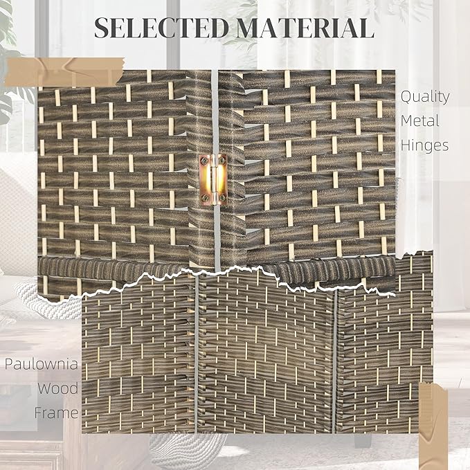 HOMCOM 6 Panel Room Divider, 6' Tall Folding Privacy Screen, Woven Freestanding Wall Partition for Home Office, Bedroom, Dark Rustic Oak