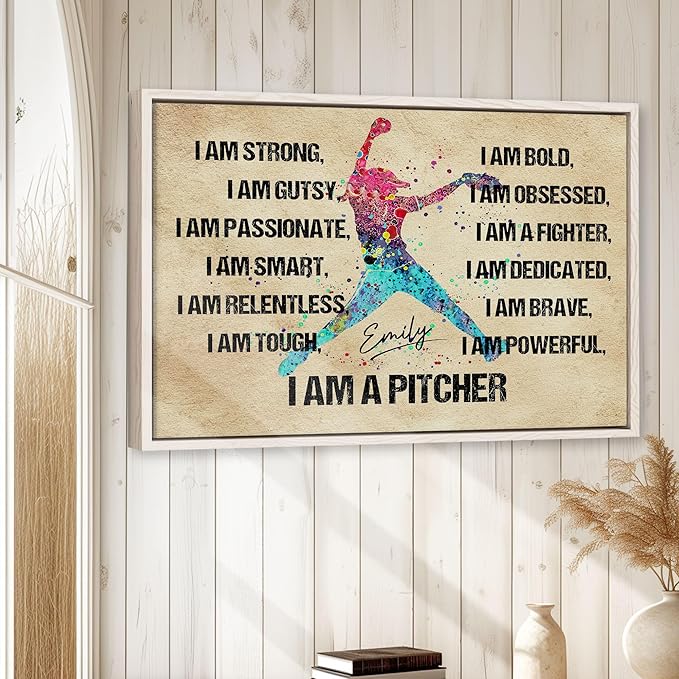 Custom Softball I Am A Pitcher Gift For Softball Lover Player Personalized Name Poster & Framed Canvas, Wall Art Home Office Decoration Living Room Bedroom Aesthetic Decor