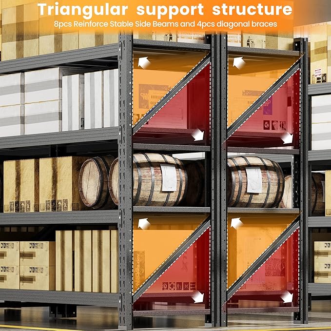 75”W Heavy Duty Metal Storage Shelves, 9000LBS Metal Garage Shelving Units, 24”Deep Rack Shelf, 4 Tier Steel Industrial Shelving , Adjustable Standing Shelf for Warehouse/Basement 75"W x 24"D x 70"H