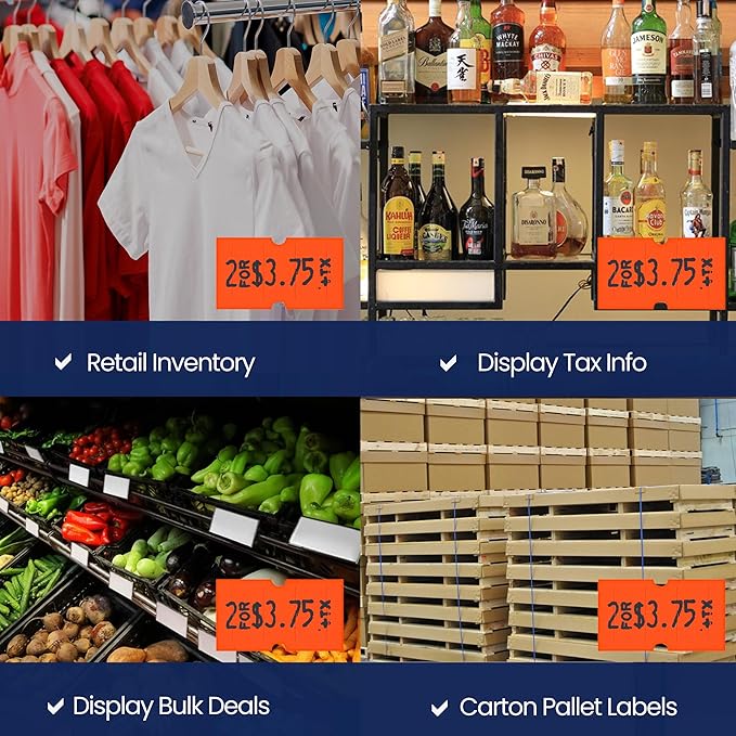 Perco 1 Line Fluorescent Red Labels - Case of 30 Sleeves, 240,000 Blank Pricing Labels for Perco Lite, X, Plus and Pro 1 Line Price and Date Guns