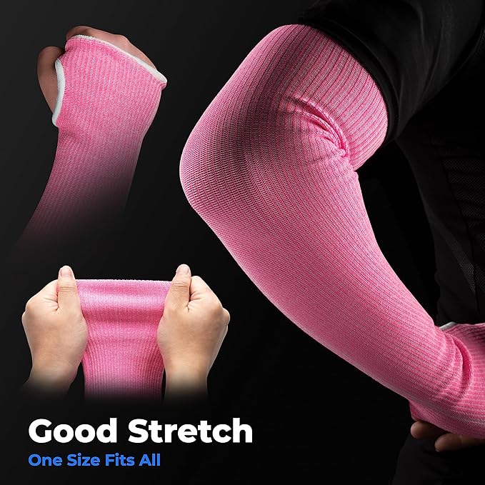 OriStout Cut Resistant Gardening Sleeves with Tumb Hole, Protective Arm Sleeves for Yard Work, Kitchen, Arm Guards for Biting, Pet Grooming, Gardening Gifts for Women, Pink, 1 Pair