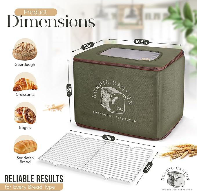 Bread Proofing Box – Sourdough Proofer with Temperature Control 68–120°F & 24-Hour Timer, Foldable Countertop Bread Proofer for Dough Fermentation (Green)