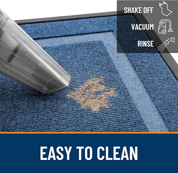OLANLY Front Door Mat Indoor Outdoor Entrance, Waterproof All-Season, All-Weather Doormat, Sturdy Natural Rubber, Fade Resistant, Low Profile, Easy Clean Patio Porch Entryway Mat, 47x30, Light Blue