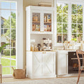 71" Tall Farmhouse Kitchen Pantry, Large Storage Cabinet with Glass Doors, Freestanding Coffee Bar Hutch with Microwave Stand, Adjustable Shelves for Kitchen, Living Room, White