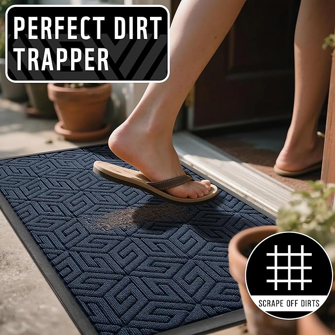 Yimobra Extra Large Door Mat 60x36, All-Weather Waterproof Outdoor Mats for Front Door, Non Slip Rubber Doormat for Patio Proch Outside Entryway Indoor, Blue