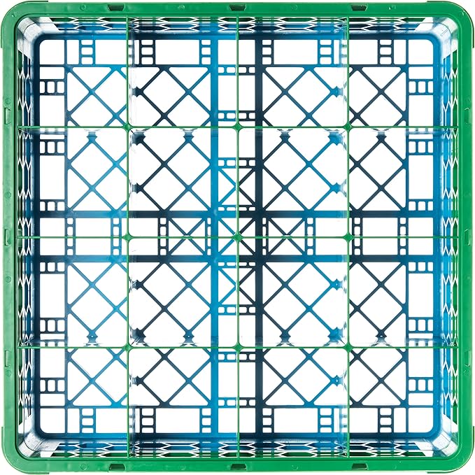CFS RG16-1C413 OptiClean 16 Compartment Glass Rack with 1 Extender, 5.56", Polypropylene, green/CFS Blue
