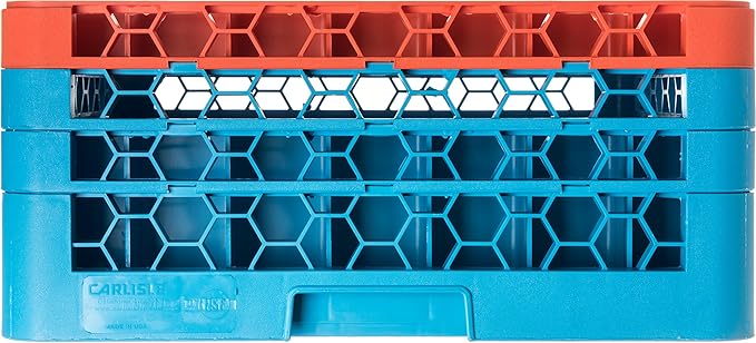 CFS RG49-3C412 OptiClean 49 Compartment Glass Rack with 3 Extenders, 8.72", Polypropylene, Orange/CFS Blue