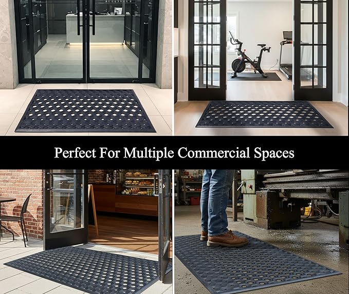 Subhera 2-Pack Anti Fatigue Heavy-Duty Commercial Rubber Mat, Non-Slip Drainage Mat for Restaurant Kitchens, Bars & Entrances, All-Weather Floor Safety Mat (25 x 39 Inches)
