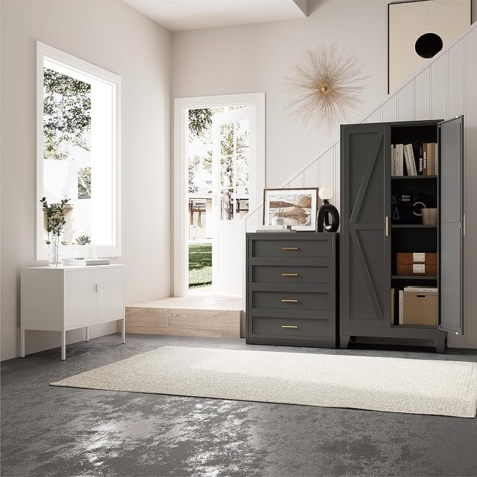 61" Tall Pantry Cabinet, White Metal Pantry Storage Cabinet, Kitchen Pantry Storage Cabinets with 2 Door and 3 Adjustable Shelves (Black, 61" H)