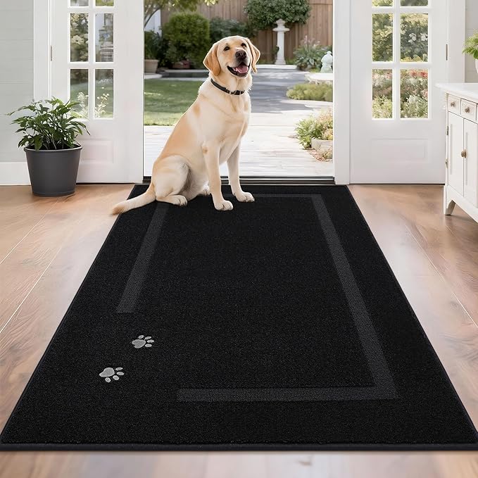 BEQHAUSE Dog Door Mat for Muddy Paws 36"x60" Dirt Trapper Absorbent Doormat Non Slip Entryway Rugs Washable Stain Resistant Welcome Floor Mat Soft Low-Profile for Front Back Door, Black