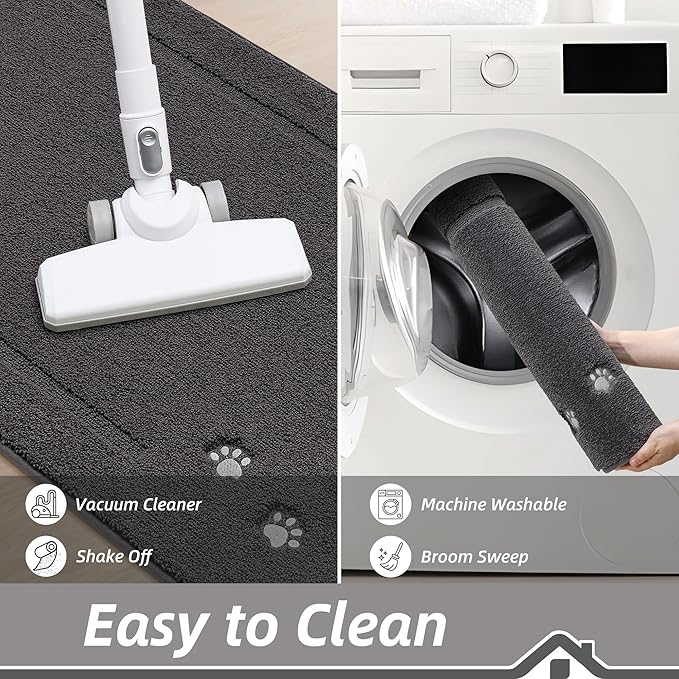 BEQHAUSE Dog Door Mat for Muddy Paws 32"x70" Dirt Trapper Absorbent Doormat Non Slip Entryway Rugs Washable Stain Resistant Welcome Floor Mat Soft Low-Profile for Front Back Door, Dark Grey
