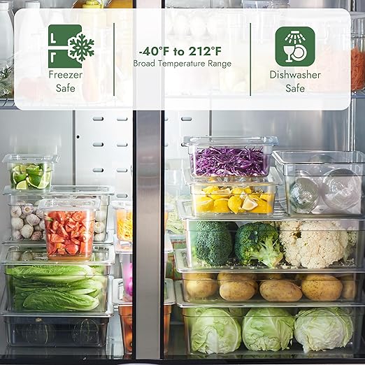 CURTA 4-Pack 1/2 Size 6" Deep NSF Polycarbonate Food Pans with Handled Lids & Drain Trays | Dishwasher & Freezer Safe Clear Container for Prep Tables, Buffet, Salad Bar, Commercial Kitchen