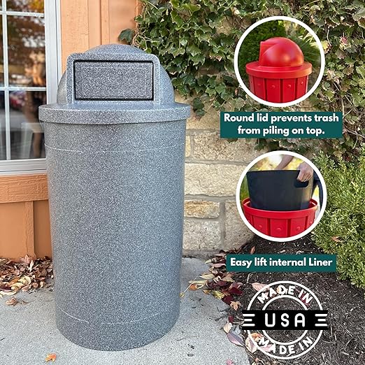 Campus Collection 55 Gallon Round Heavy-Duty Plastic Commercial Outdoor or Indor Trash Can with Push Open Dome Lid and Internal Liner | Great for Schools and Businesses - Blue