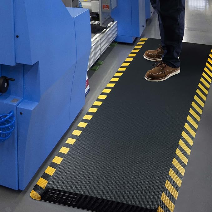 FEATOL Anti Fatigue Mat Industrial, Ergonomic Standing Floor Mat for Work for Stand, Safety Support for Leg & Back Pain(Yellow Border, 24" x 36", 2PC)