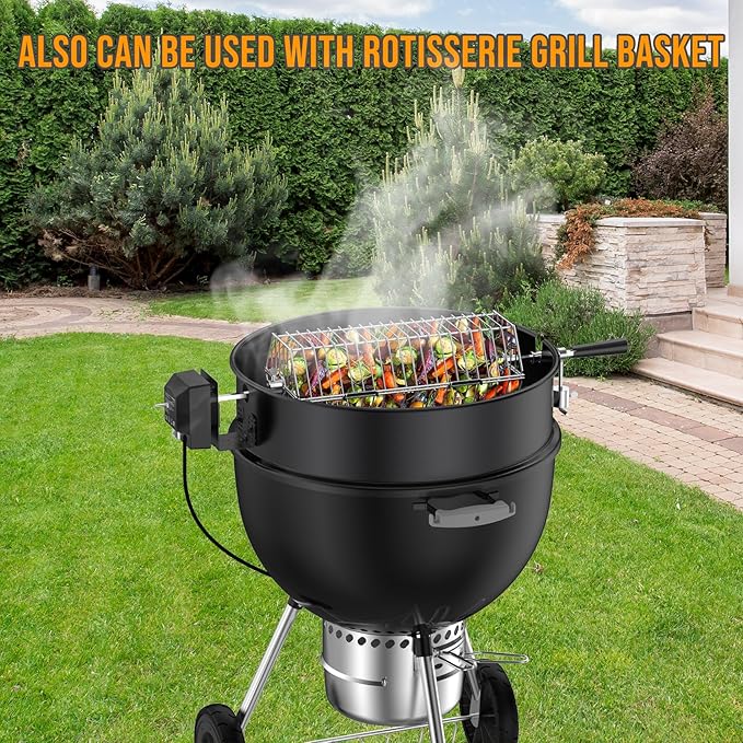 Skyflame Charkettle Rotisserie Ring Kit for Weber 22-Inch Kettle Charcoal and Other Similar Size Grills, Black Coated Steel BBQ Grill Rotisserie Kit Replacement for Weber 2290