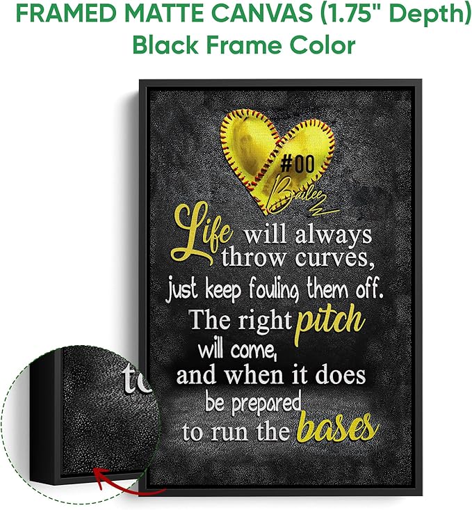 Custom Softball Life Is Always Throw Curves Gift For Pitcher Girl Personalized Name Number Poster & Framed Canvas, Wall Art Home Office Decoration Living Room Bedroom Aesthetic Decor