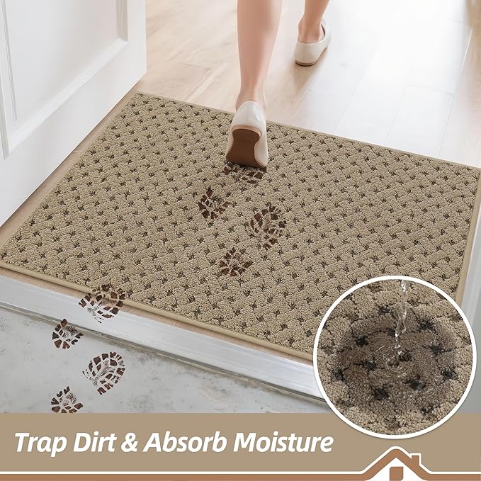 BEQHAUSE Dirt Trapper Door Mat Non-Slip Entryway Rugs Stain Resistant Absorbent Dog Doormats Woven-Look Washable Welcome Floor Doormat for Front Back Door, Muddy Wet Shoes & Paws, 36" x 60", Beige