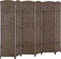 HOMCOM 6 Panel Room Divider, 6' Tall Folding Privacy Screen, Woven Freestanding Wall Partition for Home Office, Bedroom, Brown