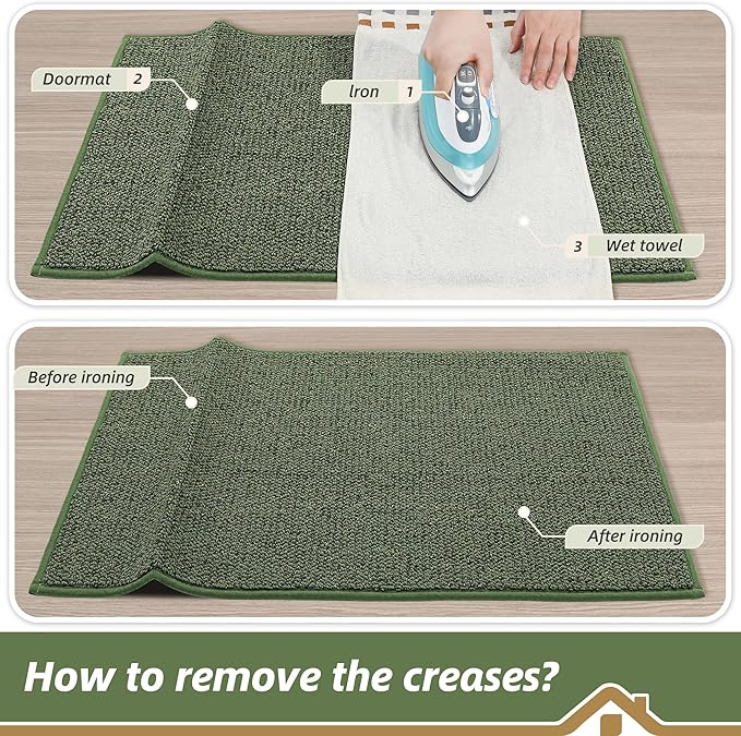 BEQHAUSE Dirt Trapper Door Mat 20" x 32", Non-Slip Washable Doormats Entrance Mat, Dirt Resistant and Absorbent Welcome Mat, Low Profile Floor Mats for Front Back Door and Entryway, Green