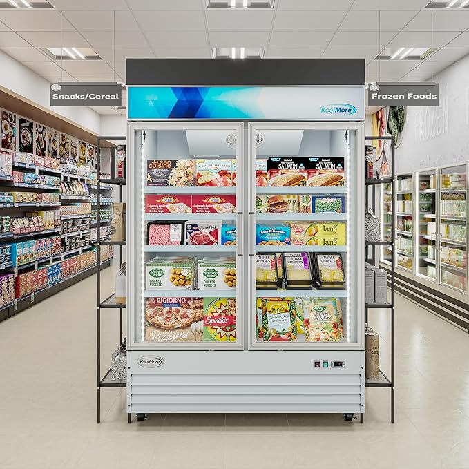 KoolMore 53 in. Commercial Two Glass Door Display Upright Freezer Merchandiser in White 45 Cu. Ft. (MDF-2GD-45C-WH)