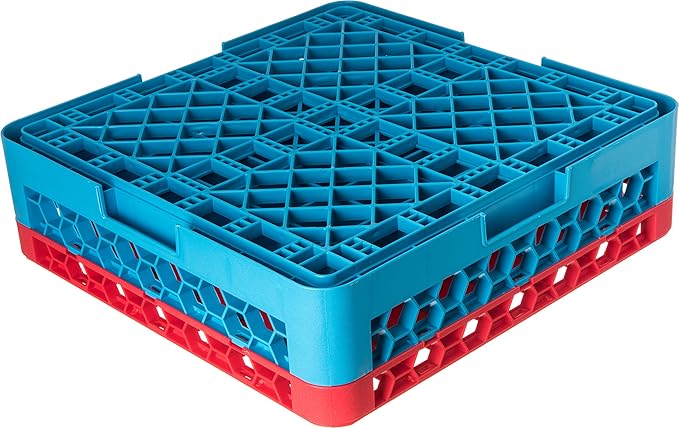 CFS RG49-1C410 OptiClean 49 Compartment Glass Rack with 1 Extender, 5.56", Polypropylene, Red/CFS Blue