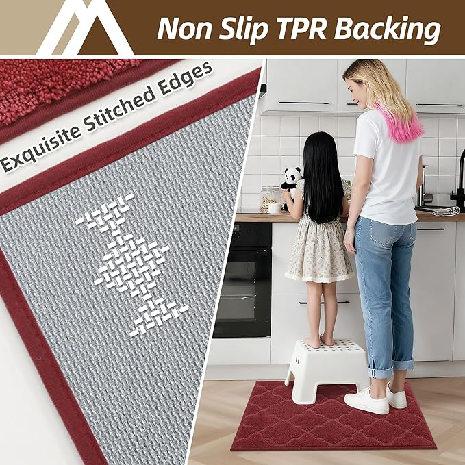 COSY HOMEER Kitchen Rugs 20" x 32" Washable Non Slip Kitchen Mats for Floor Absorbent Kitchen Carpet Soft Rugs for Kitchen,Sink Mat,Entrance,Area Rugs,Red