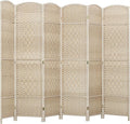 HOMCOM 6 Panel Room Divider, 6' Tall Folding Privacy Screen, Woven Freestanding Wall Partition for Home Office, Bedroom, Washed Oak