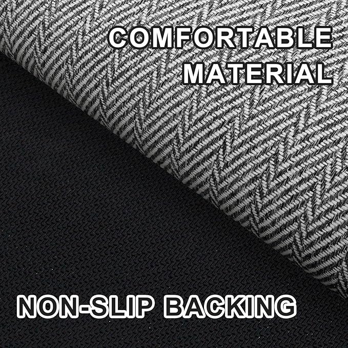 Ultra Thin Door Mat Indoor Entrance 24"x36", Low-Profile Indoor Door Mat, Non Slip Entry Mat Rubber Backing Unique Herringbone Design Inside Doormat Dirt Trapper Entryway Mats, Grey