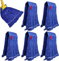 KLEEN HANDLER Blended Loop End Heavy Duty Mop Head Replacement, Wet Mop Refills for Industrial and Commercial Use, Dark Blue, 24 Oz (6-Pack)
