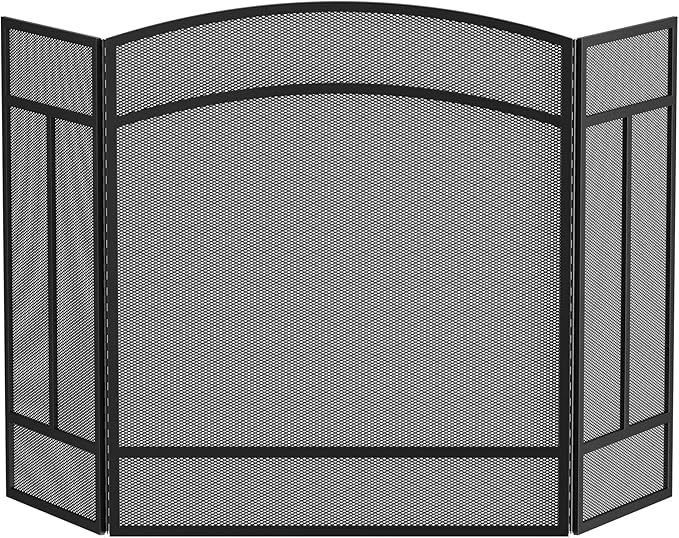 Fire Beauty Fireplace Screen 3 Panel Wrought Iron 48"(L) x 29"(H) Spark Guard Cover(Black)