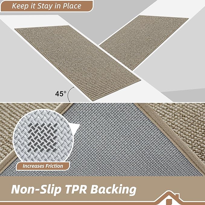 BEQHAUSE Dirt Trapper Door Mat 36" x 60", Non-Slip Washable Doormats Entrance Mat, Dirt Resistant and Absorbent Welcome Mat, Low Profile Floor Mats for Front Back Door and Entryway, Light Beige
