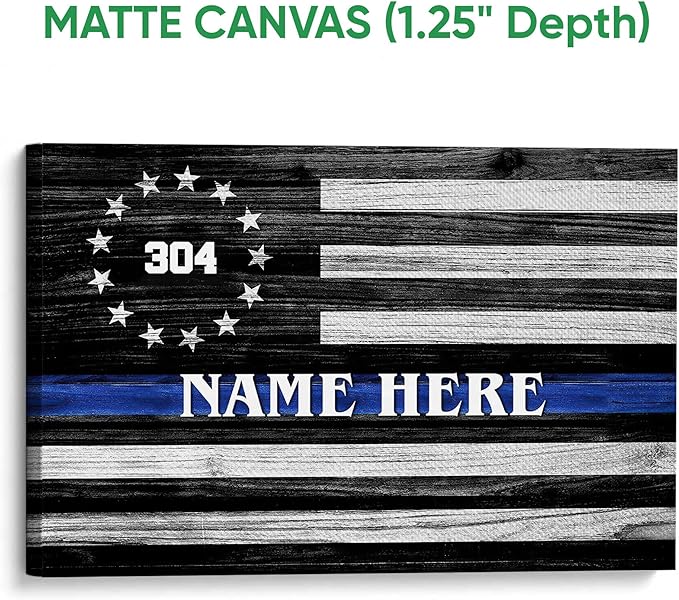Personalized Police Poster & Framed Canvas, Thin Blue Line Flag Home Office Decor, Custom Name Bedroom Living Room Aesthetic Wall Art Gift For Policeman, Law Enforcement