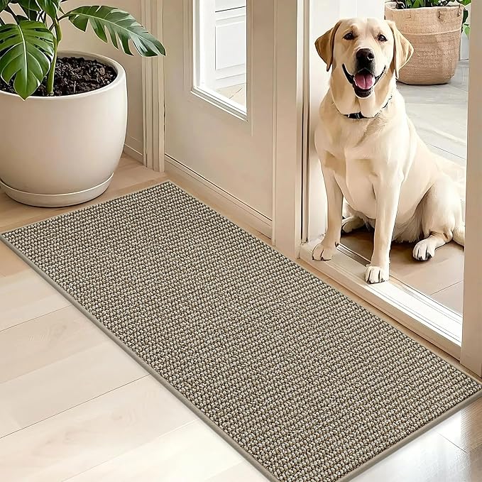 BEQHAUSE Dirt Trapper Door Mat 20" x 48", Non-Slip Washable Doormats Entrance Mat, Dirt Resistant and Absorbent Welcome Mat, Low Profile Floor Mats for Front Back Door and Entryway, Light Beige