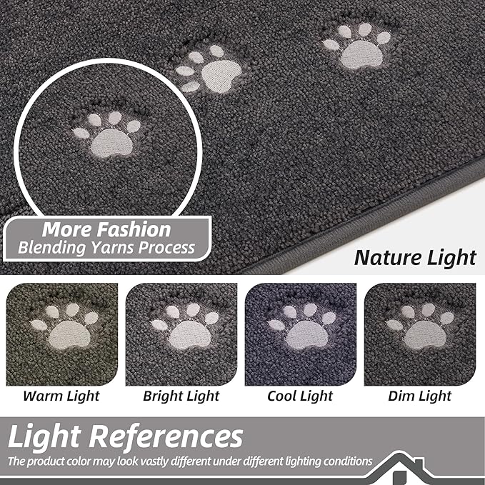 BEQHAUSE Dog Door Mat for Muddy Paws 20"x32" Dirt Trapper Absorbent Doormat Non Slip Entryway Rugs Washable Stain Resistant Welcome Floor Mat Soft Low-Profile for Front Back Door, Dark Grey