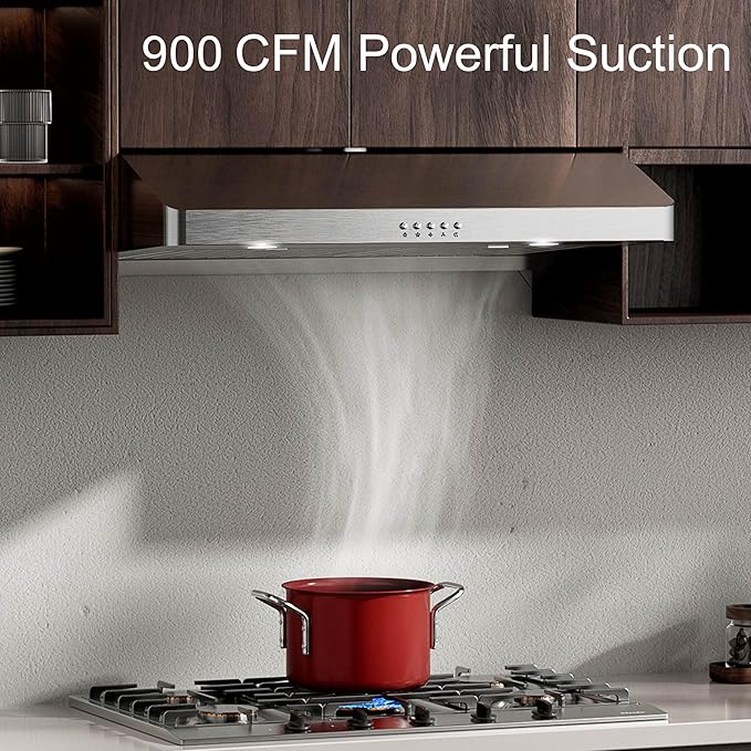 Range Hood 30inch Under Cabinet, 900CFM Kitchen Vent Hood with Permanent Stainless Steel Filters
