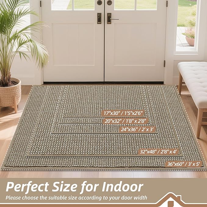 BEQHAUSE Dirt Trapper Door Mat 20" x 32", Non-Slip Washable Doormats Entrance Mat, Dirt Resistant and Absorbent Welcome Mat, Low Profile Floor Mats for Front Back Door and Entryway, Light Beige