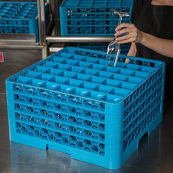 CFS RG49-414 OptiClean 49 Compartment Glass Rack with 4 Extenders, 10.3", Polypropylene, CFS Blue