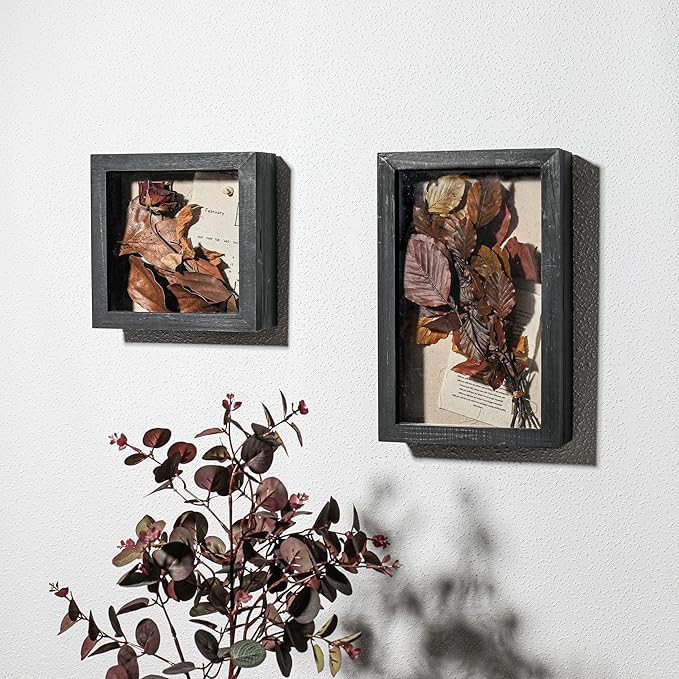 Freezing point Shadow Box Frame 8x8 Shadow Box Display Case Cabinet Pin Picture Frame with Linen Back Memorabilia Bouquet Photos Butterfly Taxidermy Wedding Memory Box for Keepsakes Black