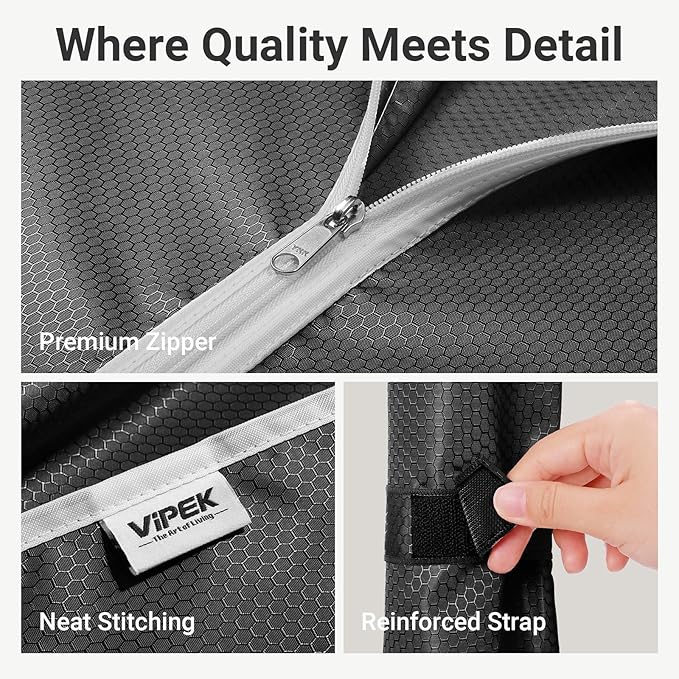 VIPEK V7C Garment Racks with Cover Portable Closets for Hanging Clothes, Heavy Duty Clothes Rack with Shelves Metal Closet Wardrobe, Max 670lbs, White Rack with Black Upgraded Polyester Cover