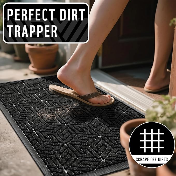 Yimobra Large Door Mat 47x32, All-Weather Waterproof Outdoor Mats for Front Door, Non Slip Rubber Doormat for Patio Proch Outside Entryway Indoor, Black