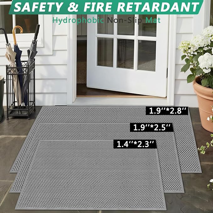 WochiTV Non Slip Drainage Mats, Front Door Mat, PVC Pool Floor Mat 0.2'' Thick Rubber Outdoor Indoor, Parking Space Mat for Bathroom Garage Basement Backyard Commercial Kitchen, 1.9x2.8Ft Grey