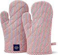 Encasa XO Long 12"x7" Oven Microwave Hand Gloves Mitts (2 pc Set) for Kitchen Cooking & Baking - Heat Resistant, Thick & Safe, Protection of Hands from Hot Utensils - Ticking Red